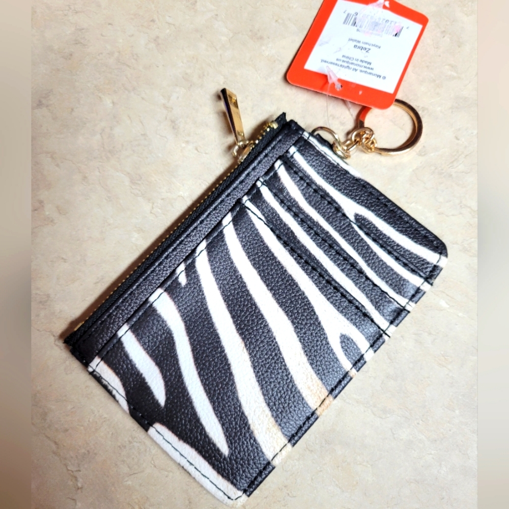 Monargue RFID protected card /cash wallet wallet w/keyring zebra